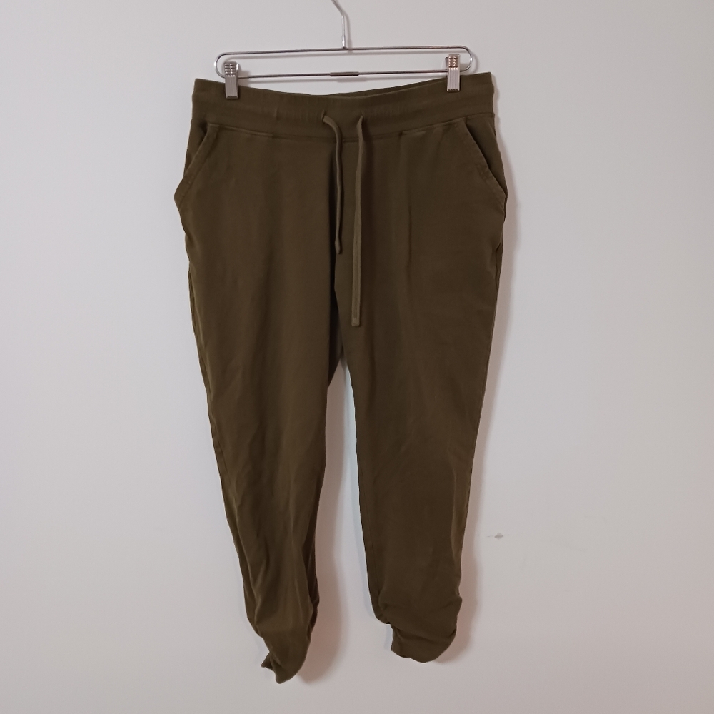 Pact Organic Olive Jogger Pants Ruched Leg Size Large VG